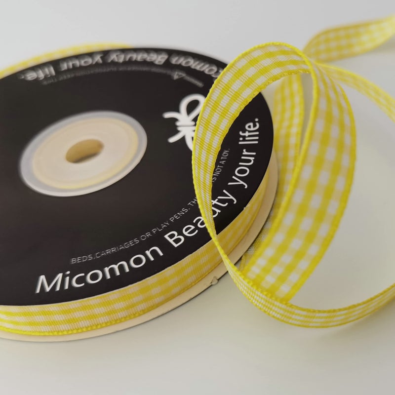 Micomon Yellow and White Gingham Plaid Checked Ribbon 25 Yards Per Roll Checkerd Craft 100% Polyester (3/8"", Yellow) - Image 5